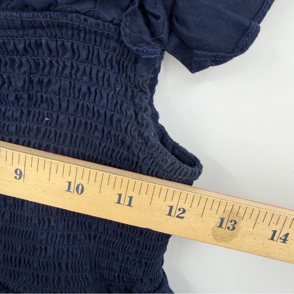 Petite Plume Navy blue Twill Margaux Dress in 100% cotton ruffle sleeves sz S - Picture 10 of 13